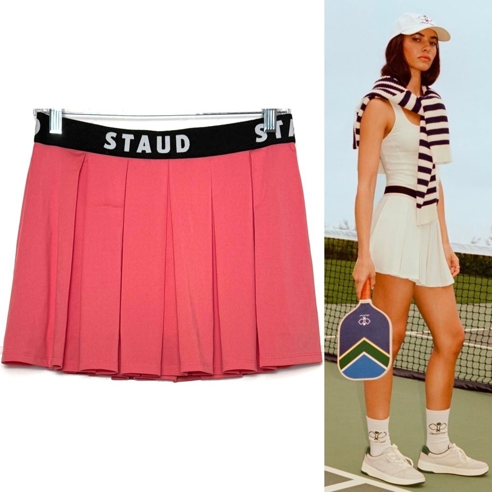 STAUD Coral Logo Spellout Graphic Waist Pleated Pickleball Tennis‎ Mini Skirt S
